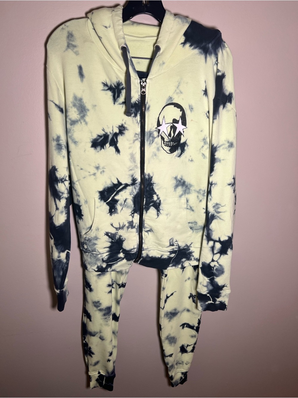 CHRLDR Black & Cream Tie-Dye Skull Zip Hoodie and Joggers